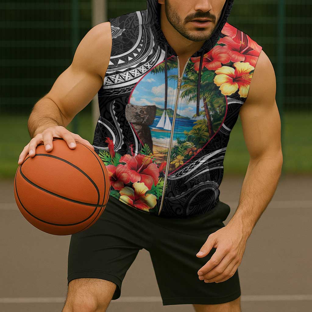 Hafa Adai Guam Sleeveless Zip Hoodie Guahan Seal Chamorro Stones Tribal - Polynesian Pride