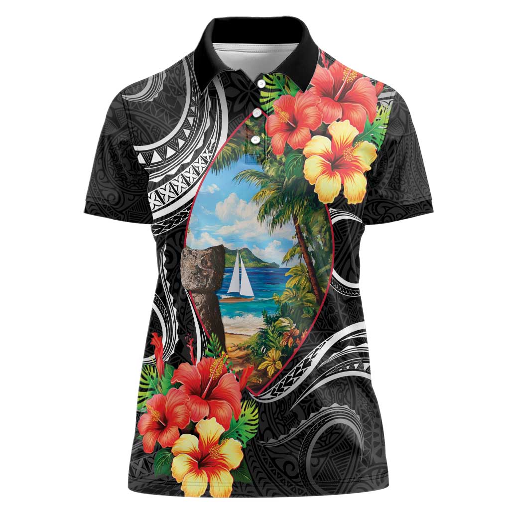 Hafa Adai Guam Women Polo Shirt Guahan Seal Chamorro Stones Tribal LT9 Female Black - Polynesian Pride