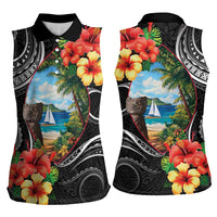 Hafa Adai Guam Women Sleeveless Polo Shirt Guahan Seal Chamorro Stones Tribal