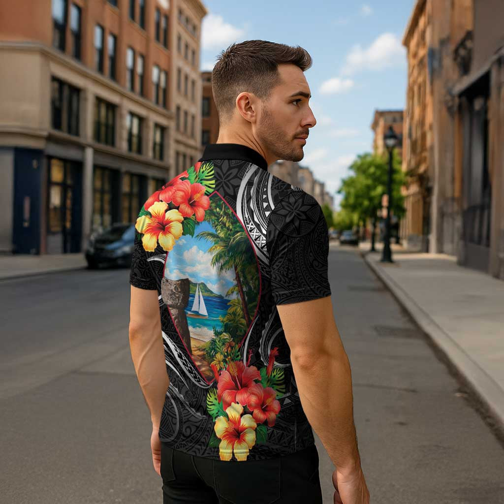 Hafa Adai Guam Zipper Polo Shirt Guahan Seal Chamorro Stones Tribal - Polynesian Pride