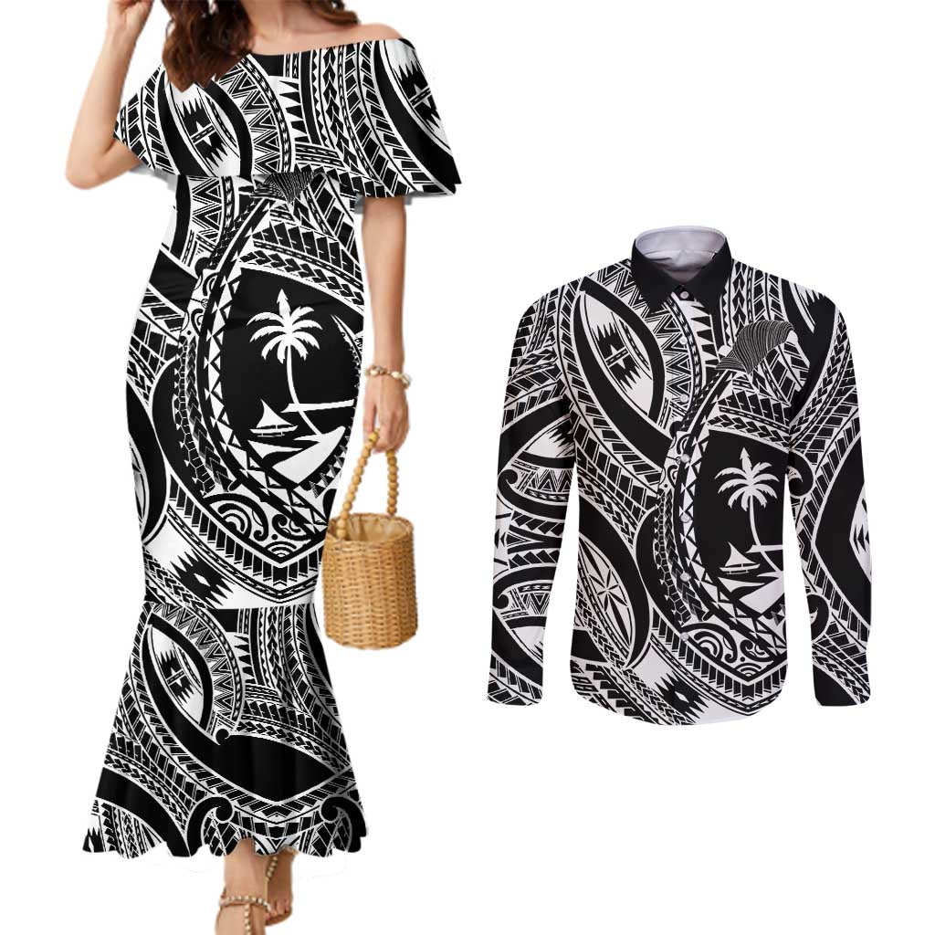 Hafa Adai Guam Inspired Tattoo Couples Matching Mermaid Dress and Long Sleeve Button Shirt