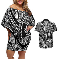 Hafa Adai Guam Inspired Tattoo Couples Matching Off Shoulder Short Dress and Hawaiian Shirt