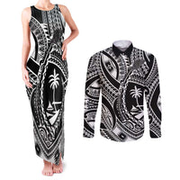 Hafa Adai Guam Inspired Tattoo Couples Matching Tank Maxi Dress and Long Sleeve Button Shirt LT9 Black - Polynesian Pride