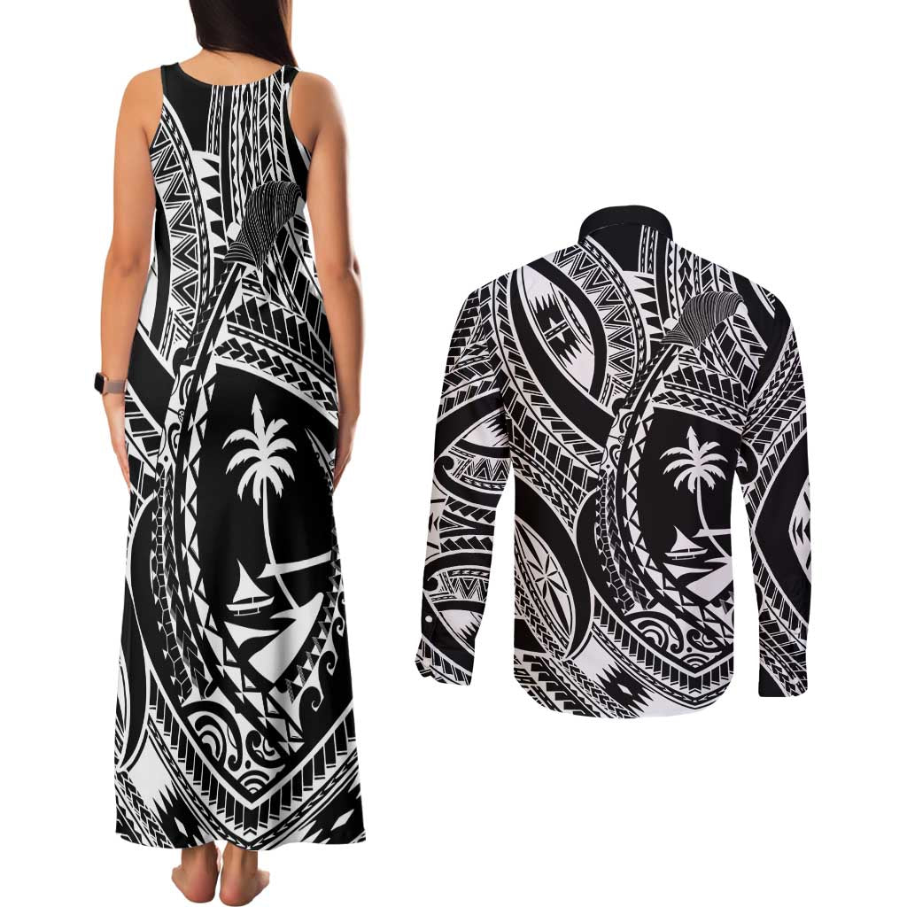 Hafa Adai Guam Inspired Tattoo Couples Matching Tank Maxi Dress and Long Sleeve Button Shirt LT9 - Polynesian Pride