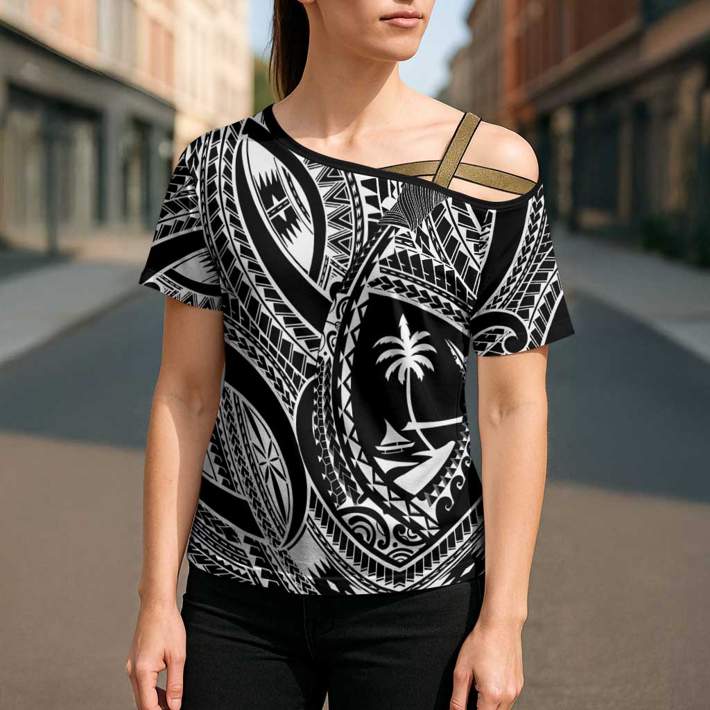 Hafa Adai Guam Inspired Tattoo Cross Shoulder Shirt - Polynesian Pride