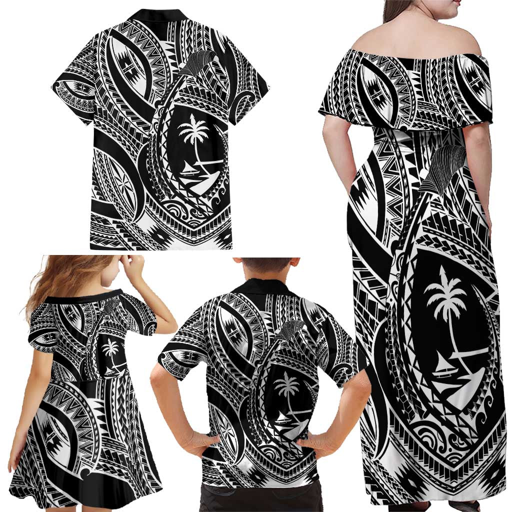 Hafa Adai Guam Inspired Tattoo Family Matching Off Shoulder Maxi Dress and Hawaiian Shirt
