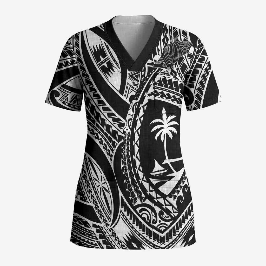 Hafa Adai Guam Inspired Tattoo Scrub Top - Polynesian Pride