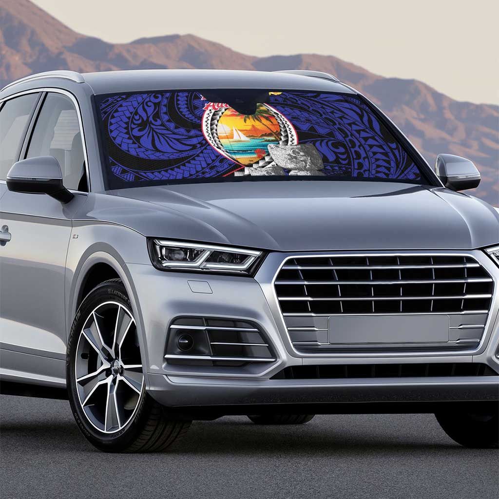 Hafa Adai Guam Seal Latte Stones Artwork Auto Sun Shade - Polynesian Pride