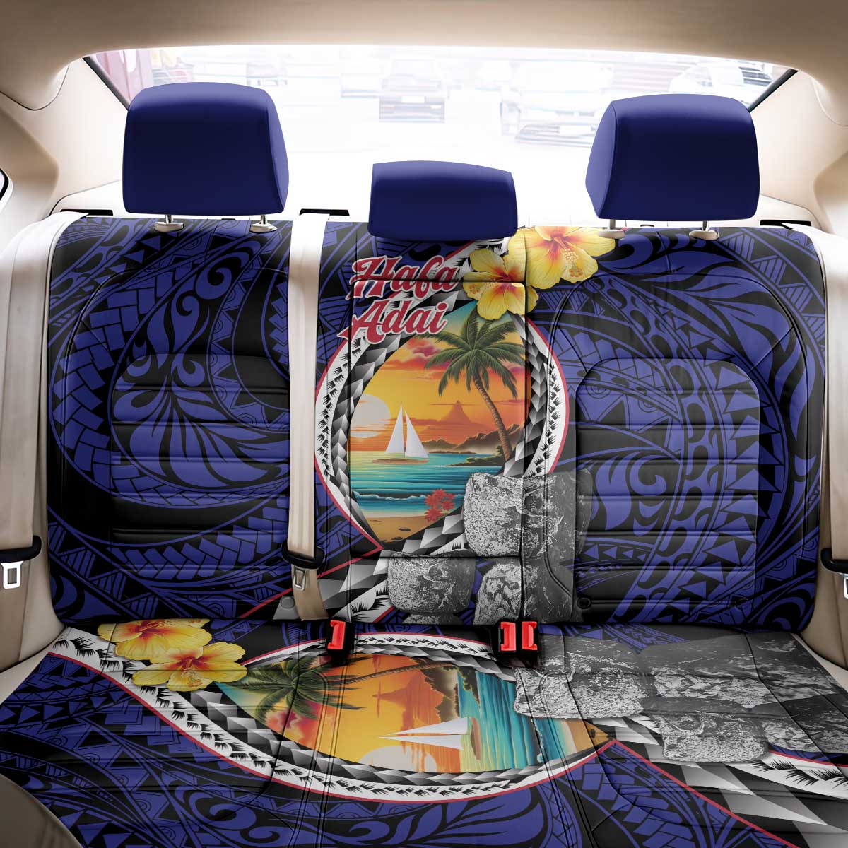 Hafa Adai Guam Seal Latte Stones Artwork Back Car Seat Cover