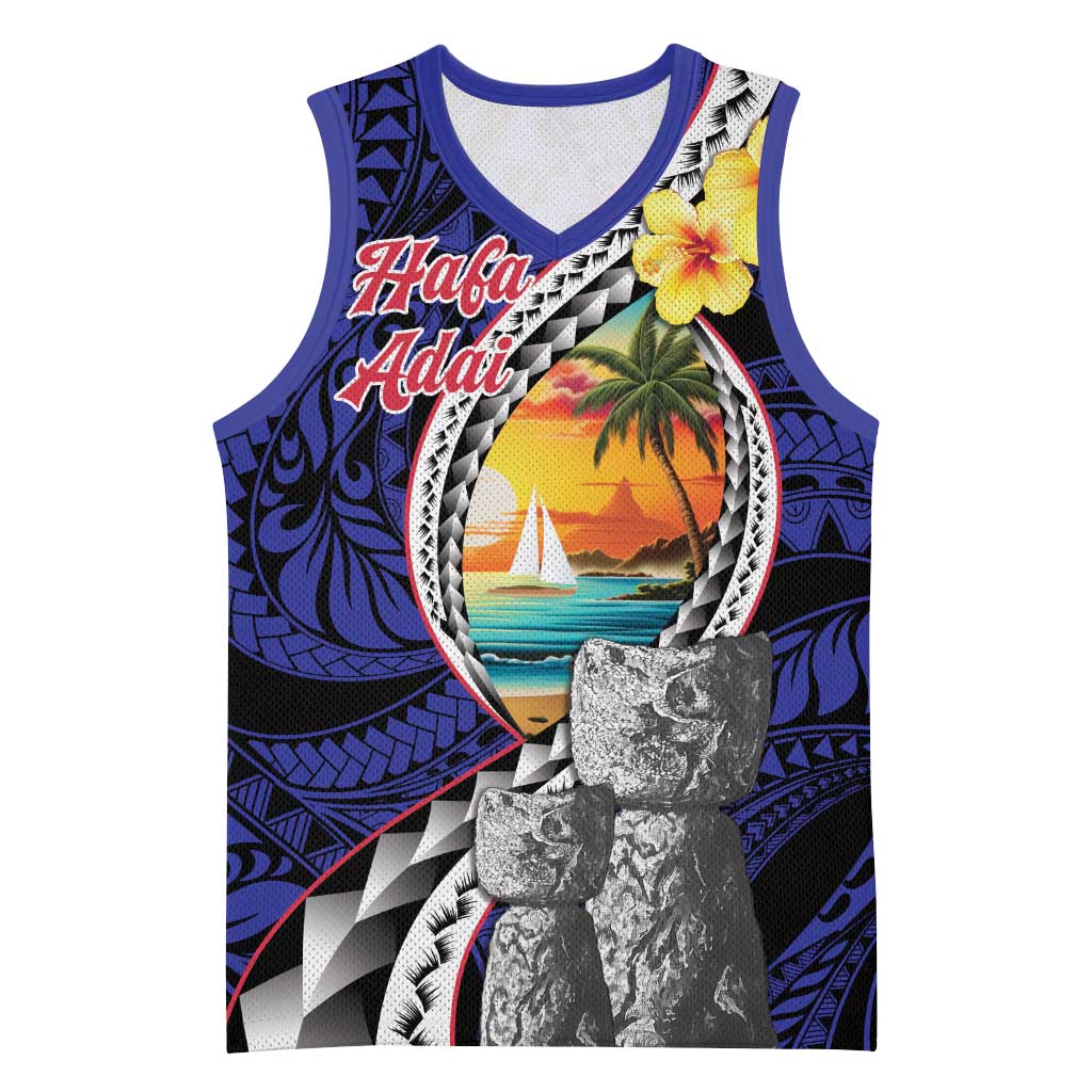 Hafa Adai Guam Seal Latte Stones Artwork Basketball Jersey - Polynesian Pride