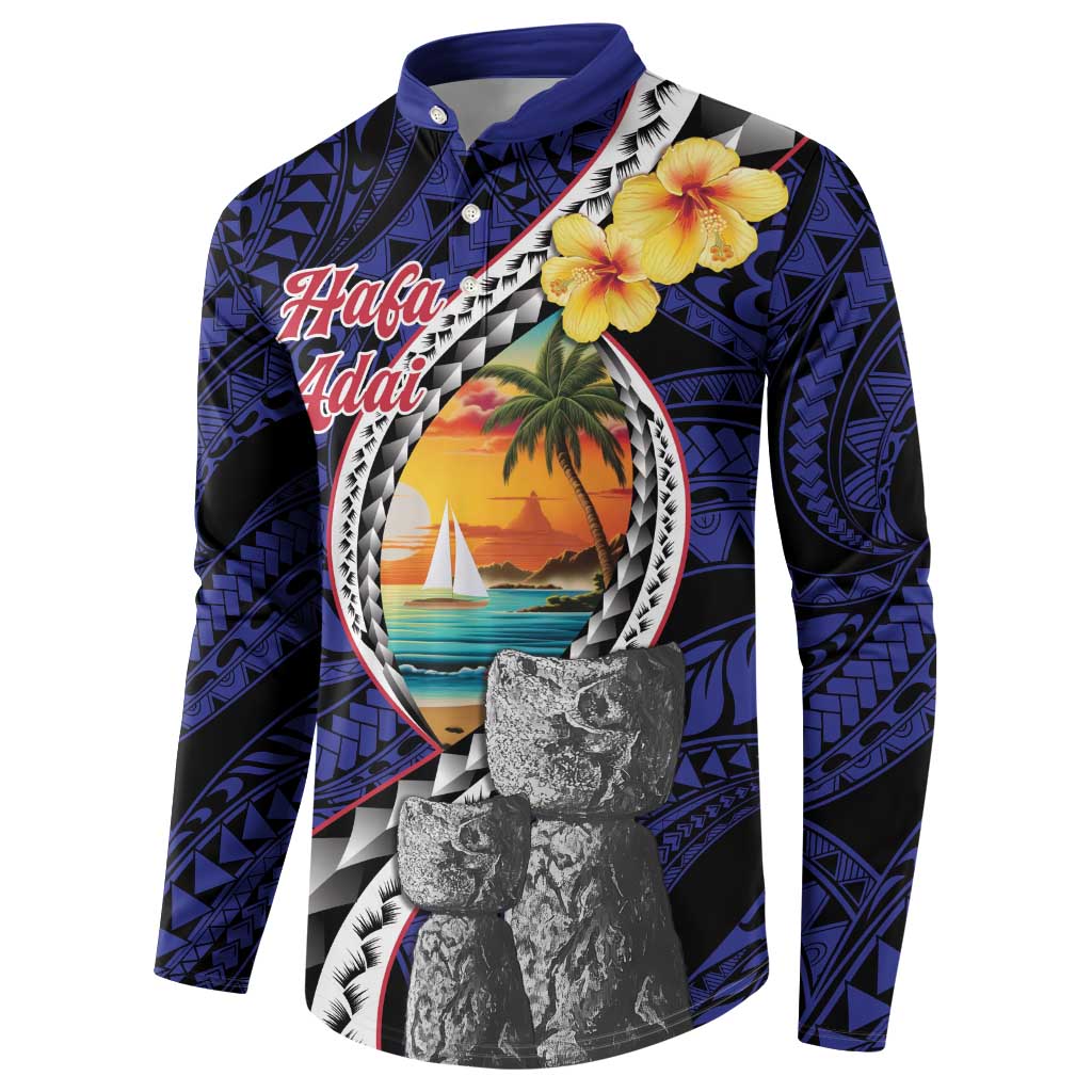 Hafa Adai Guam Seal Latte Stones Artwork Button Sweatshirt