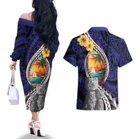 Hafa Adai Guam Seal Latte Stones Artwork Couples Matching Off The Shoulder Long Sleeve Dress and Hawaiian Shirt