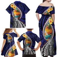 Hafa Adai Guam Seal Latte Stones Artwork Family Matching Off Shoulder Maxi Dress and Hawaiian Shirt