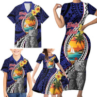 Hafa Adai Guam Seal Latte Stones Artwork Family Matching Short Sleeve Bodycon Dress and Hawaiian Shirt