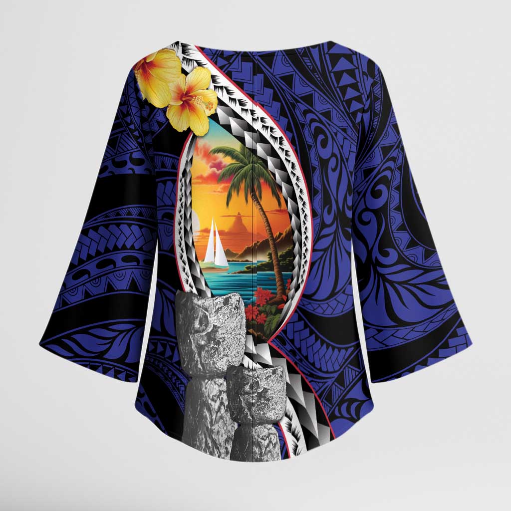 Hafa Adai Guam Seal Latte Stones Artwork Kimono Sleeve Blouse - Polynesian Pride