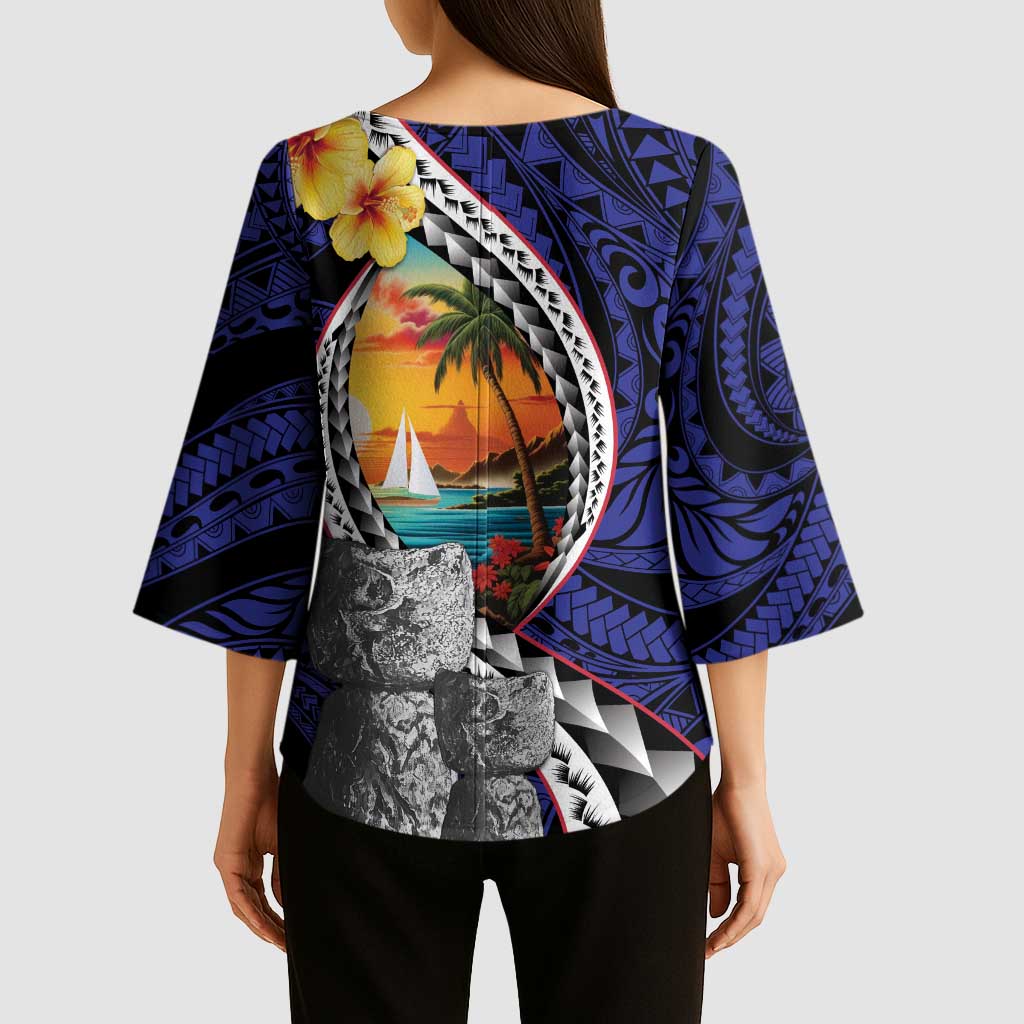 Hafa Adai Guam Seal Latte Stones Artwork Kimono Sleeve Blouse - Polynesian Pride