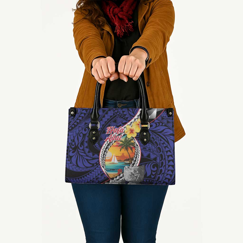 Hafa Adai Guam Seal Latte Stones Artwork Leather Bag - Polynesian Pride