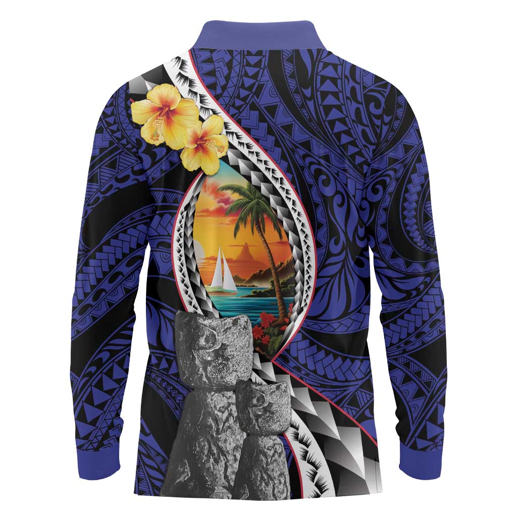 Hafa Adai Guam Seal Latte Stones Artwork Long Sleeve Polo Shirt