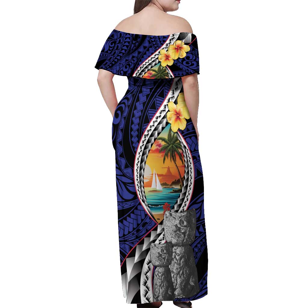 Hafa Adai Guam Seal Latte Stones Artwork Off Shoulder Maxi Dress