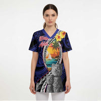 Hafa Adai Guam Seal Latte Stones Artwork Scrub Top - Polynesian Pride