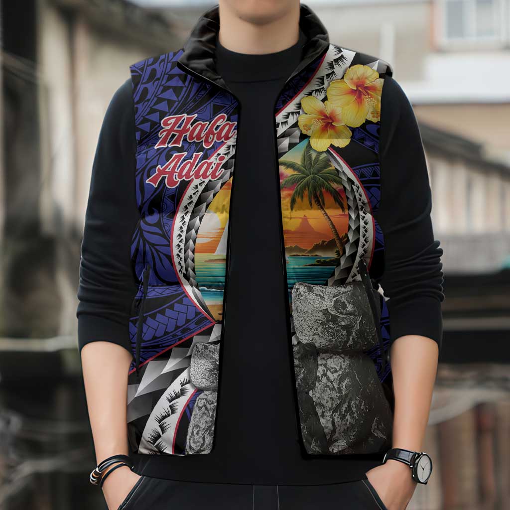 Hafa Adai Guam Seal Latte Stones Artwork Sleeveless Puffer Jacket - Polynesian Pride