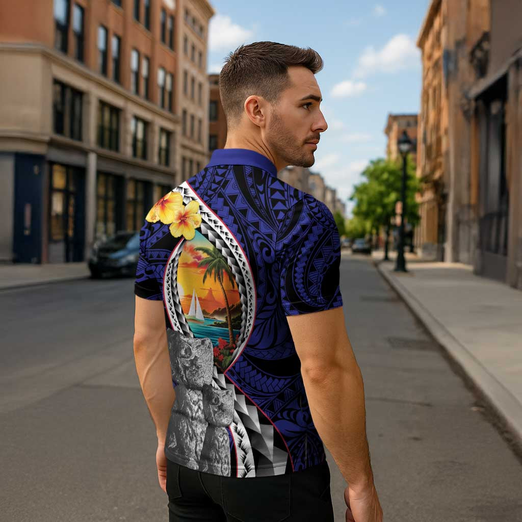 Hafa Adai Guam Seal Latte Stones Artwork Zipper Polo Shirt - Polynesian Pride