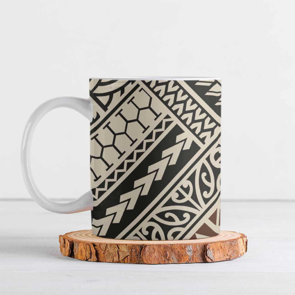 Niho Taniwha Kowhaiwhai Ceramic Mug LT9 Beige - Polynesian Pride