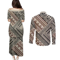 Niho Taniwha Kowhaiwhai Couples Matching Puletasi and Long Sleeve Button Shirt