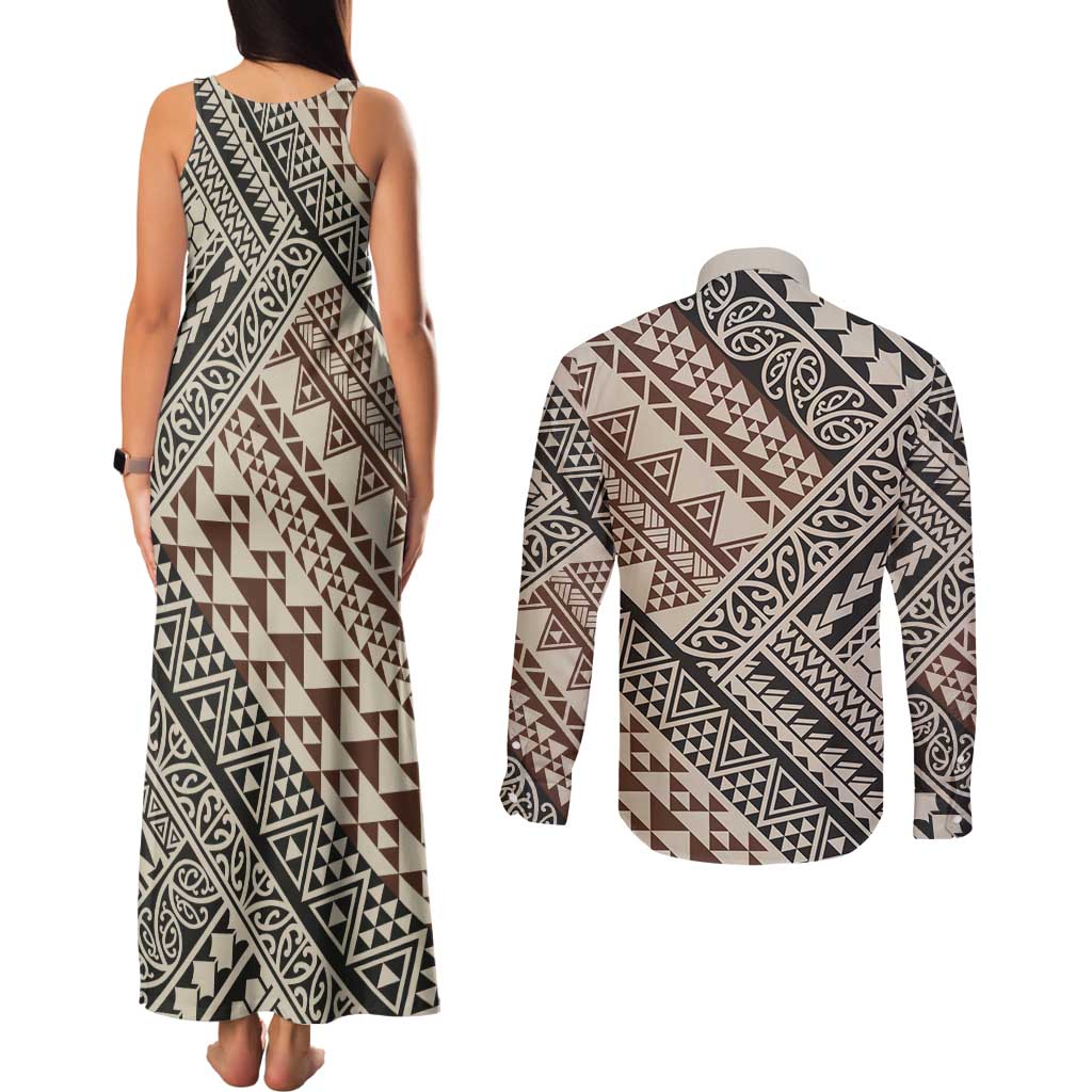 Niho Taniwha Kowhaiwhai Couples Matching Tank Maxi Dress and Long Sleeve Button Shirt LT9 - Polynesian Pride