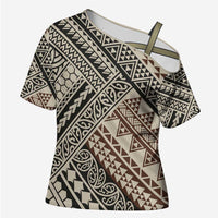 Niho Taniwha Kowhaiwhai Cross Shoulder Shirt LT9 Female Beige - Polynesian Pride