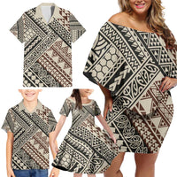 Niho Taniwha Kowhaiwhai Family Matching Off Shoulder Short Dress and Hawaiian Shirt
