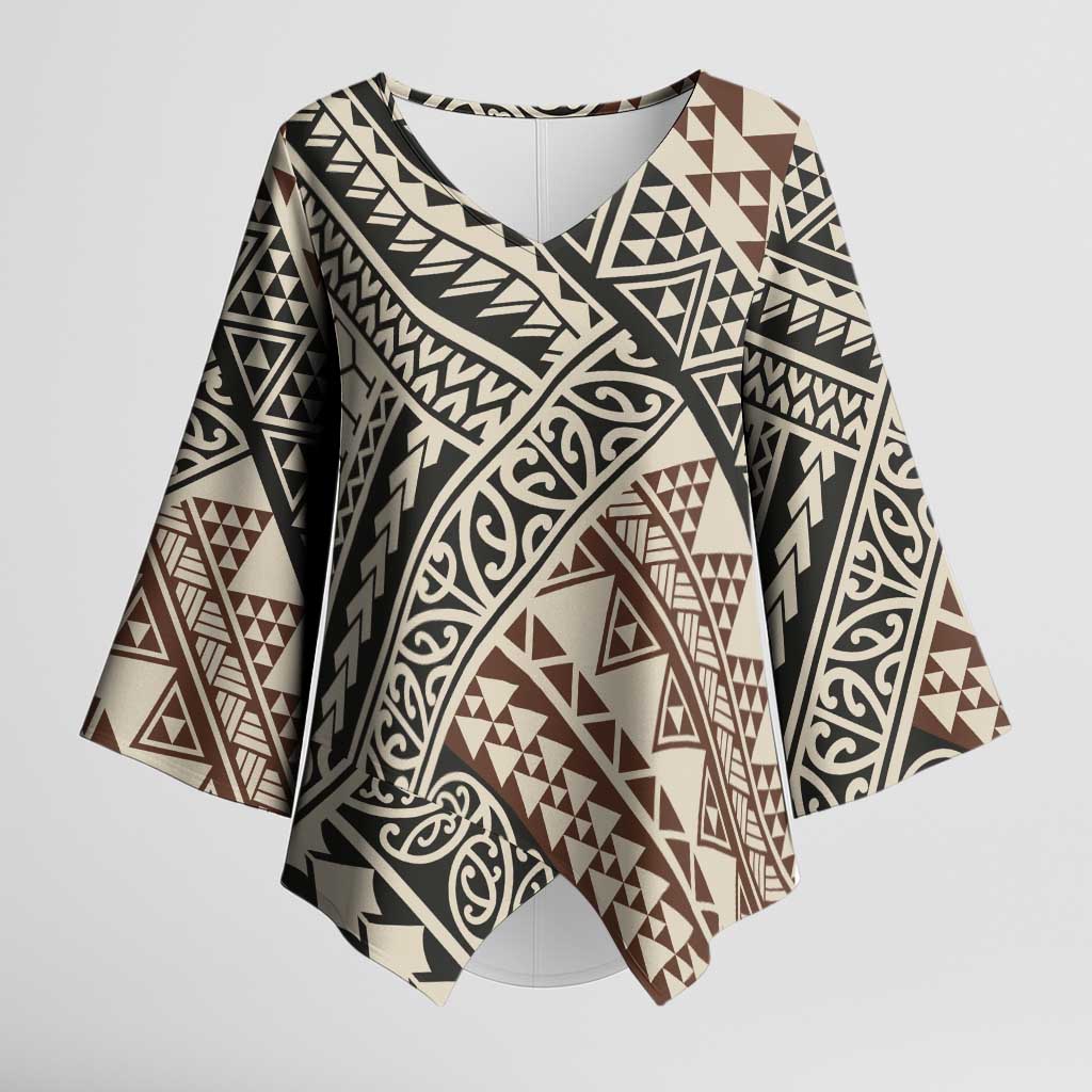 Niho Taniwha Kowhaiwhai Kimono Sleeve Blouse LT9 Female Beige - Polynesian Pride