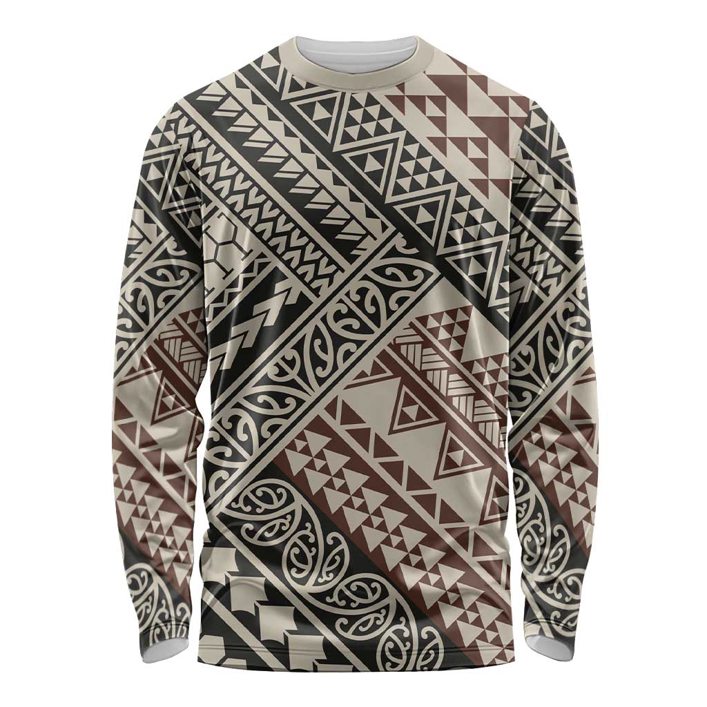 Niho Taniwha Kowhaiwhai Long Sleeve Shirt LT9 Unisex Beige - Polynesian Pride