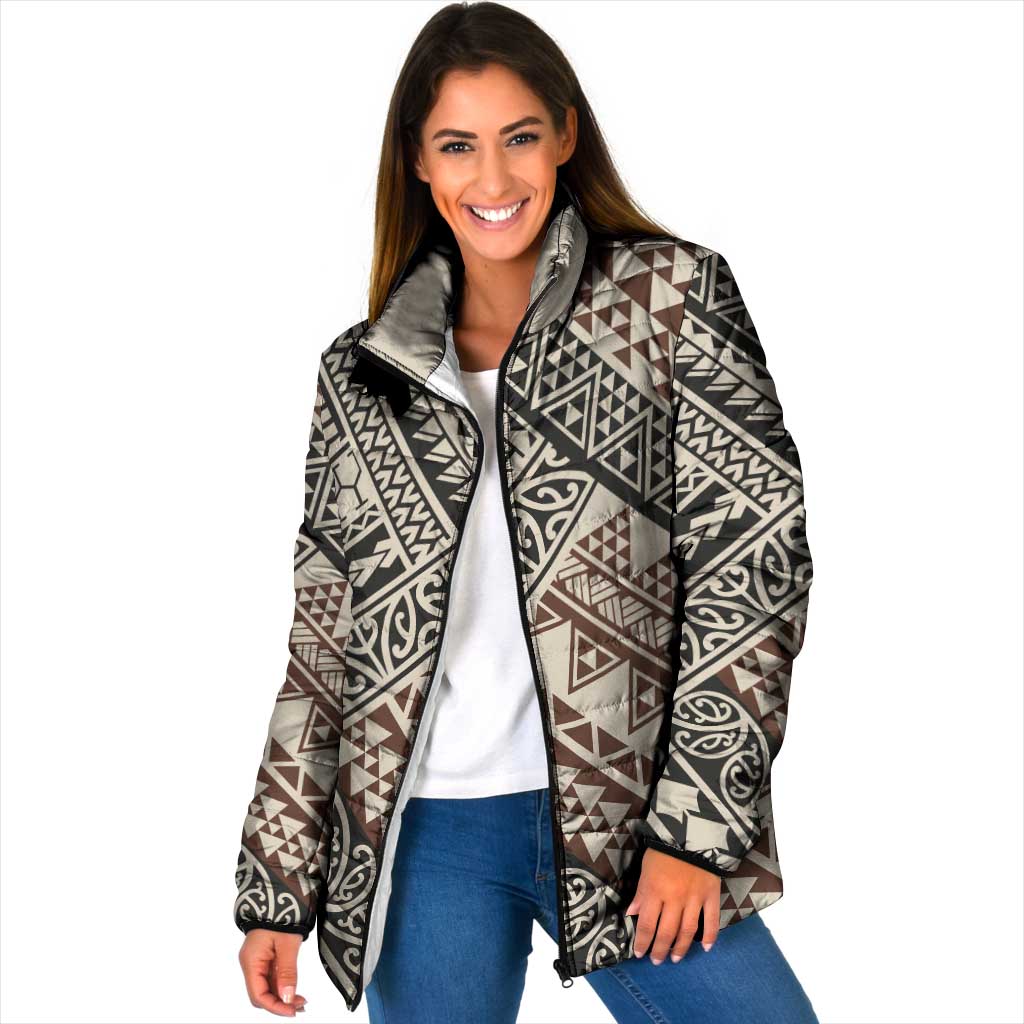 Niho Taniwha Kowhaiwhai Padded Jacket LT9 Women Beige - Polynesian Pride