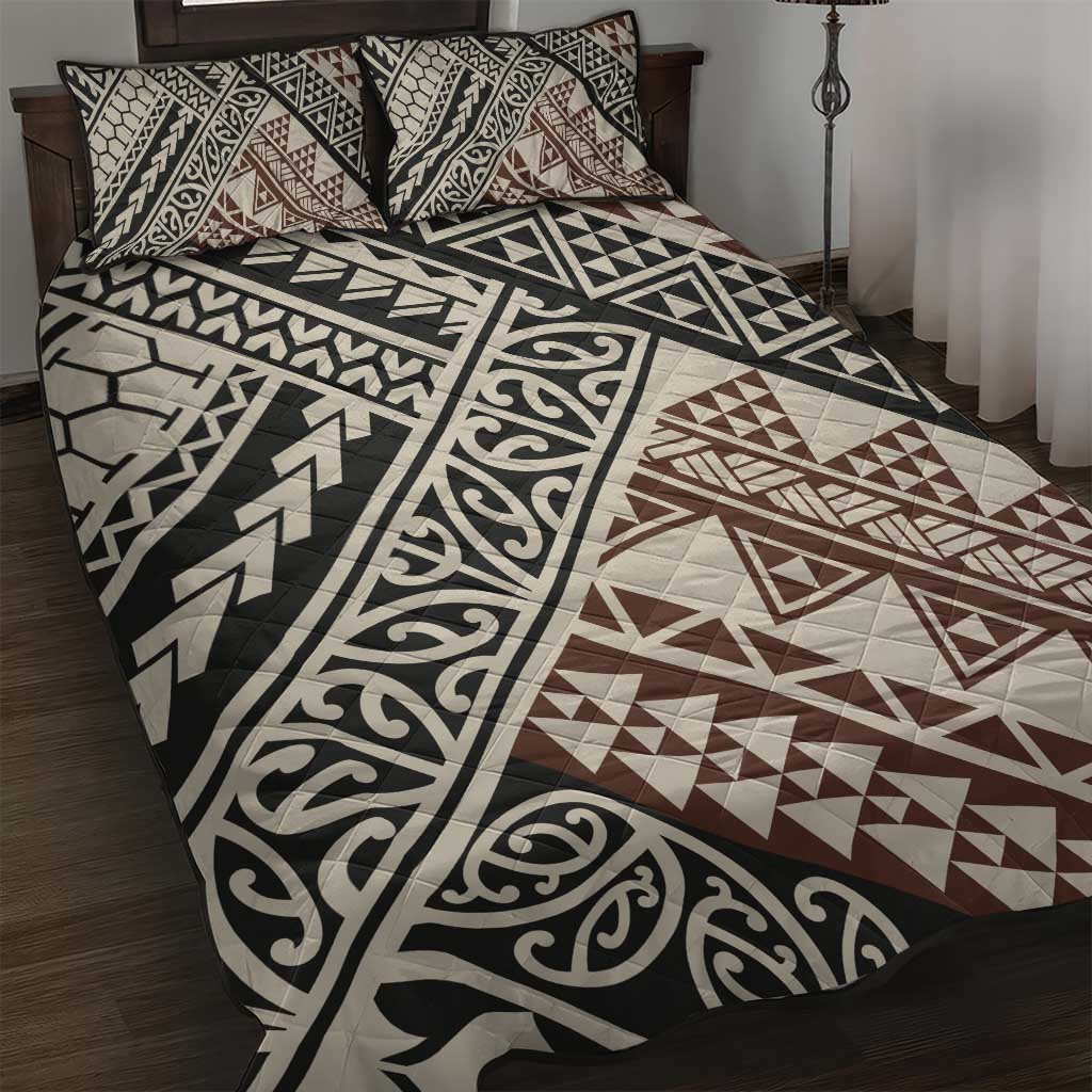 Niho Taniwha Kowhaiwhai Quilt Bed Set LT9 Beige - Polynesian Pride