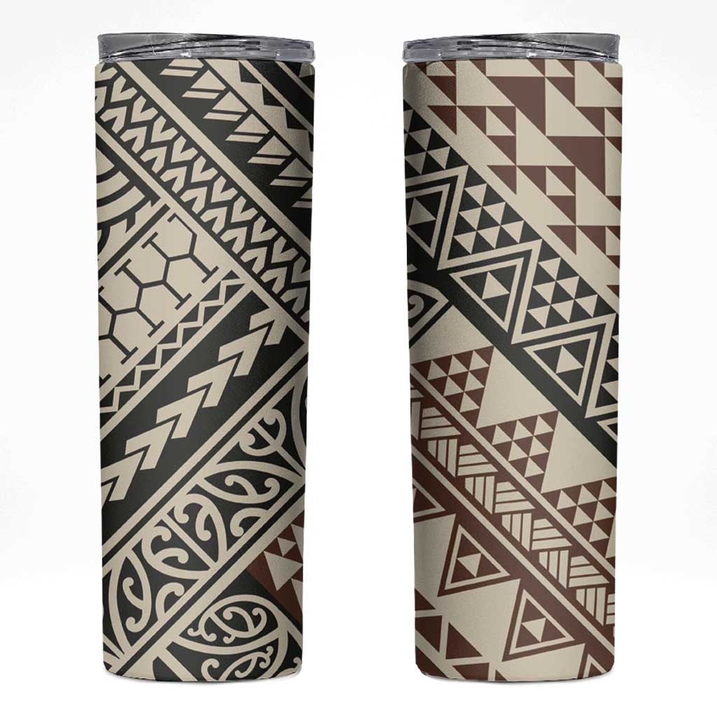 Niho Taniwha Kowhaiwhai Skinny Tumbler LT9 Beige - Polynesian Pride