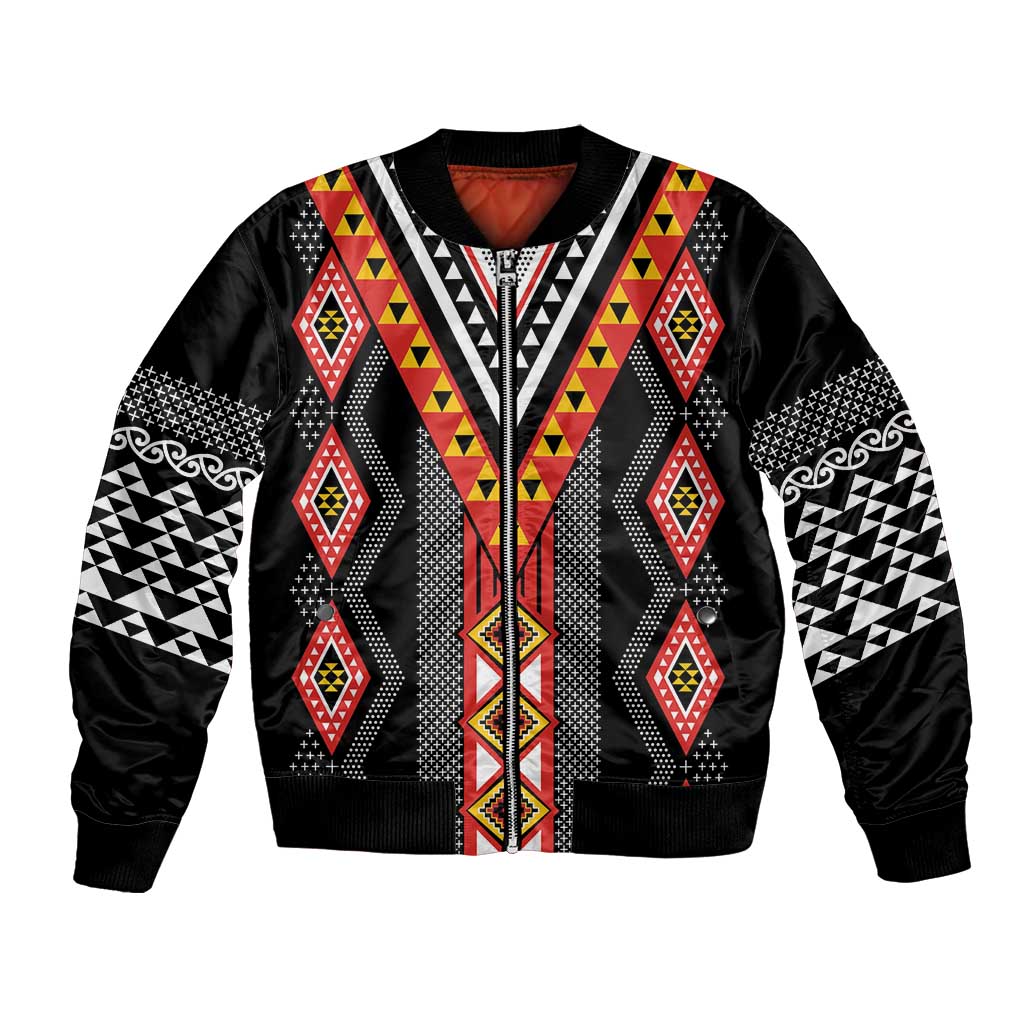 Niho Taniwha Taniko Motif Bomber Jacket
