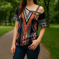 Niho Taniwha Taniko Motif Cross Shoulder Shirt LT9 - Polynesian Pride