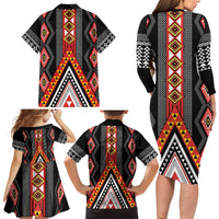 Niho Taniwha Taniko Motif Family Matching Long Sleeve Bodycon Dress and Hawaiian Shirt