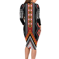 Niho Taniwha Taniko Motif Family Matching Long Sleeve Bodycon Dress and Hawaiian Shirt