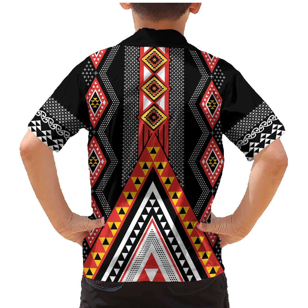 Niho Taniwha Taniko Motif Family Matching Mermaid Dress and Hawaiian Shirt