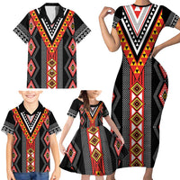 Niho Taniwha Taniko Motif Family Matching Short Sleeve Bodycon Dress and Hawaiian Shirt