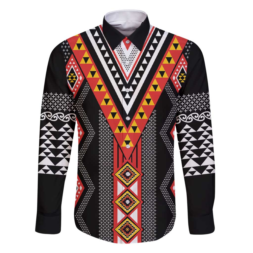 Niho Taniwha Taniko Motif Family Matching Short Sleeve Bodycon Dress and Hawaiian Shirt