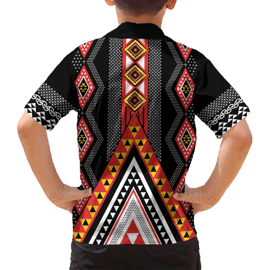 Niho Taniwha Taniko Motif Family Matching Tank Maxi Dress and Hawaiian Shirt