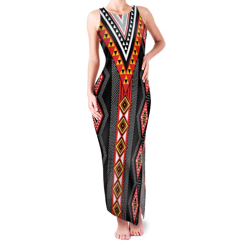 Niho Taniwha Taniko Motif Family Matching Tank Maxi Dress and Hawaiian Shirt