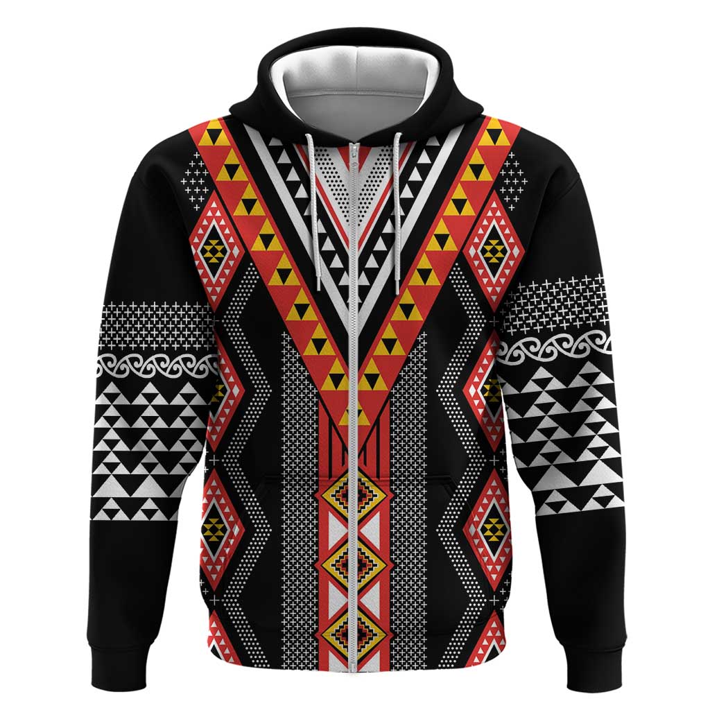 Niho Taniwha Taniko Motif Hoodie LT9 Zip Hoodie Red - Polynesian Pride