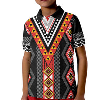 Niho Taniwha Taniko Motif Kid Polo Shirt LT9 Kid Red - Polynesian Pride