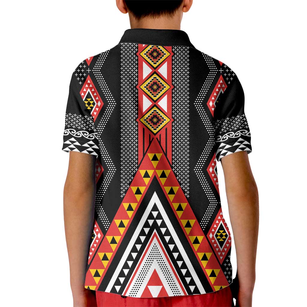 Niho Taniwha Taniko Motif Kid Polo Shirt LT9 - Polynesian Pride