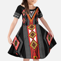 Niho Taniwha Taniko Motif Kid Short Sleeve Dress LT9 KID Red - Polynesian Pride