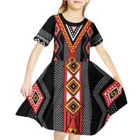 Niho Taniwha Taniko Motif Kid Short Sleeve Dress LT9 - Polynesian Pride